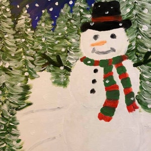 Frosty the SnowMan Christmas Finger Painted Oryginalny obraz olejny Matt Kinnaman MKINNAMANART