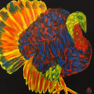 Crazy Turkey Finger Painted Oryginalny obraz olejny Matt Kinnaman MKINNAMANART