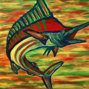 Marlin Finger Painted Oryginalny obraz olejny Matt Kinnaman MKINNAMANART