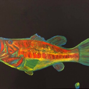 Big Bass Palcami Malowane Oryginalny Obraz Olejny Matt Kinnaman MKINNAMANART