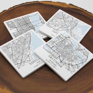 City Maps Coaster Set, Street Maps, Stone Coasters, Personalized Coasters, Map Art, Map Gift, Your City, Any City, Any Town, Custom Map image 1