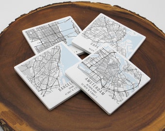 Stadtkarten Untersetzer-Set, Straßenkarten, Steinuntersetzer, personalisierte Untersetzer, Kartenkunst, Kartengeschenk, Ihre Stadt, jede Stadt, jede Stadt, benutzerdefinierte Karte