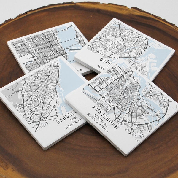 City Maps Coaster Set, Street Maps, Stone Coasters, Personalized Coasters, Map Art, Map Gift, Your City, Any City, Any Town, Custom Map