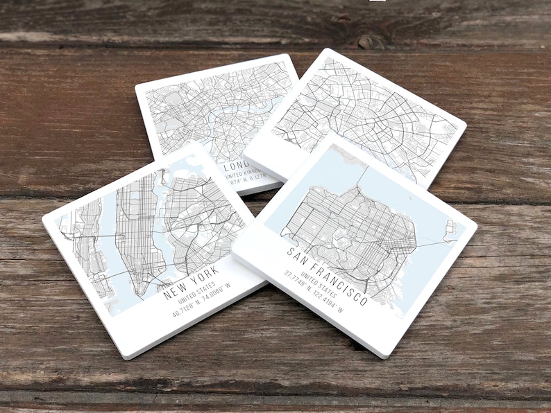 City Maps Coaster Set, Street Maps, Stone Coasters, Personalized Coasters, Map Art, Map Gift, Your City, Any City, Any Town, Custom Map image 3