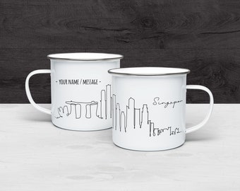 Singapore Skyline Camp Mug, Singapore Gift, Personalized, Campfire Mug, Enamel Coffee Mug, Ceramic Mug, Travel Gift, Souvenir Mug