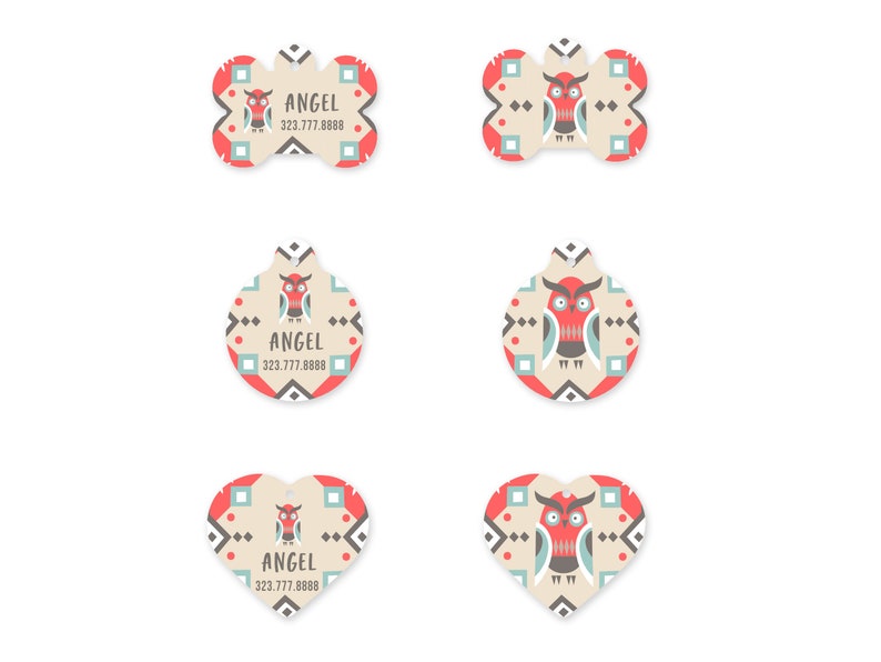 Dog ID Tag Folk Dog Tag Custom Pet Tag Southwestern Style Owl Dog Tag Double Sided Personalized Dog Tag Pet Tag