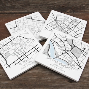 Ensemble de sous-bocks de carte de l'université / carte personnalisée du collège / sous-bocks personnalisés / sous-bocks en pierre / carte du campus / souvenir / décor de dortoir / carte personnalisée