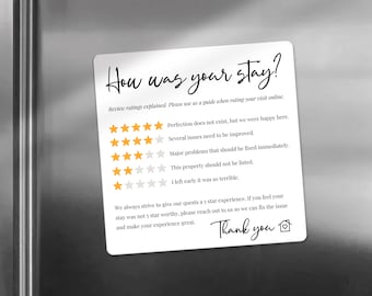 Airbnb Review Magnet, How was your stay, Host Star Rating Magnet, Airbnb 5 Star Rating Explanation, VRBO, Fridge Magnet