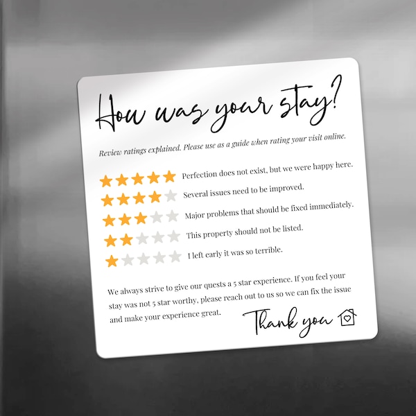 Airbnb Review Magnet, How was your stay, Host Star Rating Magnet, Airbnb 5 Star Rating Explanation, VRBO, Fridge Magnet