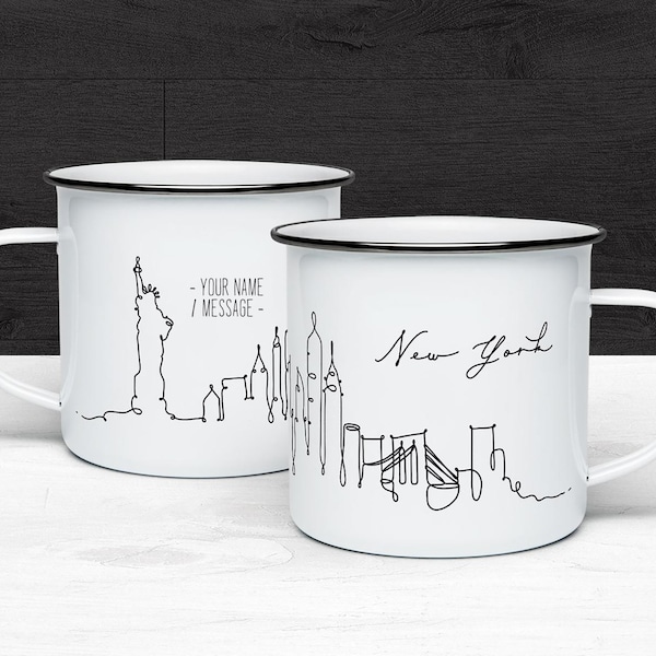 New York Skyline Camp Mug, NY Gift, Campfire Mug, Enamel Coffee Mug, Ceramic Mug, Travel Gift, Souvenir Mug