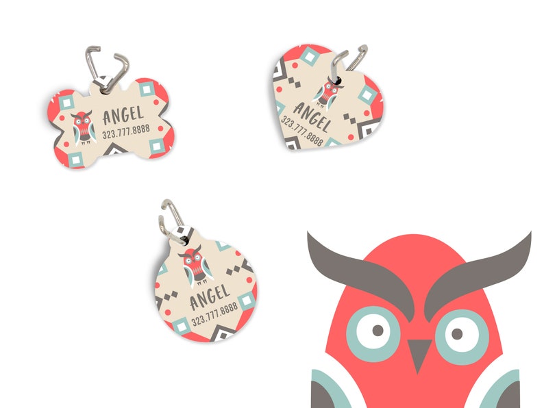 Dog ID Tag Folk Dog Tag Custom Pet Tag Southwestern Style Owl Dog Tag Double Sided Personalized Dog Tag Pet Tag