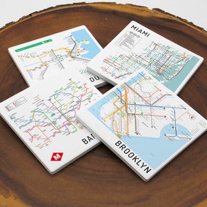 Juego de posavasos originales con mapas del metro, mapas de metro, mapas de tránsito, posavasos de piedra, posavasos para bebidas, arte de mapas, regalo de mapas, recuerdo de viaje