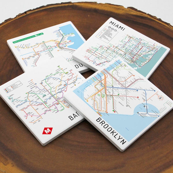 Original Mix and Match Metro Maps Coaster Set, Subway Maps, Transit Maps, Stone Coasters, Drink Coasters, Map Art, Map Gift, Travel Souvenir