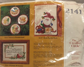 The Creative Circle, Christmas Nature's Wonderland Kit, Vintage Counted Cross Stitch,Nancy Carter, #2141, Christmas Animals, New in Package