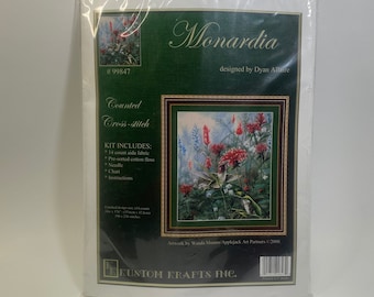 Vintage Kustom Krafts, Inc, Monardia, Vintage Counted Cross Stitch, Hummingbirds, Designed by Dyan Allaire, 99845, NIP