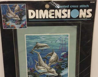 Vintage Dimensions, The Dolphin’s Domain, Counted Cross Stitch, Kit 3830, Jim Himsworth, Dolphins, NIP, 1996