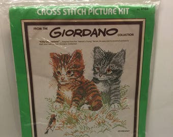 Vintage Cat Cross Stitch Kit: Paragon Kitty Companions, Giordano Design (12x16 Framed Size)