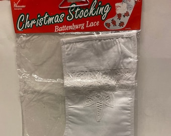 Vintage Westwater Enterprises, Christmas Stocking, Battenburg Lace, Christmas STB022, Vintage Christmas Stocking, Santa Stocking, NIP