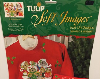 Vintage Tulip Christmas, Mistletoe Bears, Soft Images, Iron-On Transfer, Christmas Mistletoe Bear, TR063, Santa Claus, NIP, Teddy Bears 1999