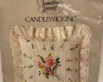 Vintage Candamar Designs, Candlewicking Floral Pillow, Something Special, Vintage Candlewick Kit, Kit 80144, Vintage Cross Stitch Kit, NIP