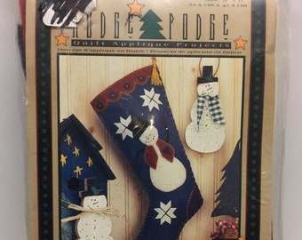 Vintage Wonder Art, Snowman Christmas Stocking, Quilt Applique Projects, Stocking Kit, HP140, Folk Art Craft, Vintage Quilt Kit, NIP