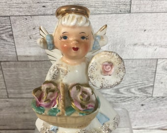 Vintage Lefton June Angel, Rose Basket Figurine, Birthday Girl, Summer Angel, Vintage Figurines, Lefton Figurines, Birthday of the Month