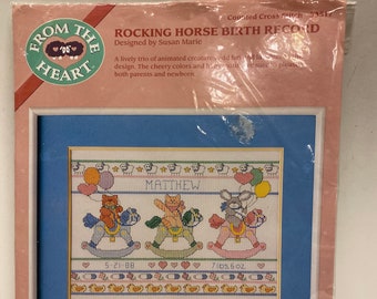 Vintage Dimensions Cross Stitch Kit, From the Heart, Rocking Horse Birth Record, Cross Stitch, Kit 53517, NIP