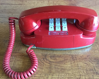 Vintage Red Princess Telephone, Vintage Western Electric Phone, Push Button, Desk Phone, Touch Tone, Landline Phone, Tested and Works