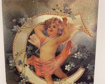 Vintage Postcard, Letter I, Alphabet Angel Postcard, Silver