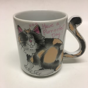 Vintage Cat Coffee Mug with Cat Tail Handle, Have A Purr-r-r-fect Day Mug, Coffee Cup, Cat Lover Coffee Mug, Ceramic Mug, Made in Japan