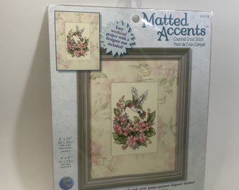 Vintage Dimensions, Hummingbird Bliss, Matted Accents, Counted Cross Stitch Kit, Vintage Cross Stitch, Kit 65014, Floral Designs, NIP