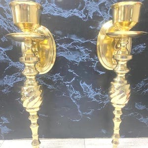 Vintage Brass Candleholders, Gatco Brass Wall Sconce, Set of 2 Solid Brass Candleholder, 12&quot; Sconce, Hollywood Regency, MCM Home Decor