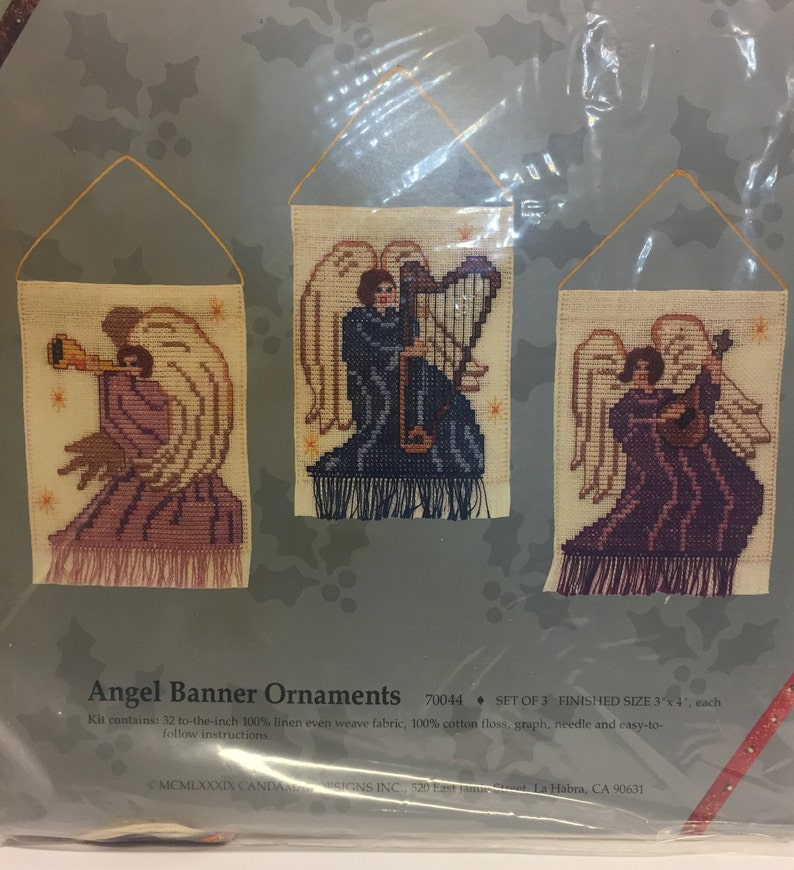 Candamar Designs Vintage Cross Stitch Kit, Christmas Angels, Something Special, Cross Stitch Angels, Banner Ornaments, Set of 3, Angels image 2