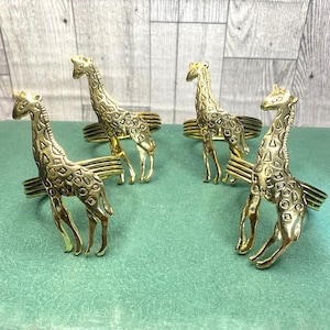 Vintage Brass Giraffe Napkin Ring Holders, Set of 4, Brass Napkin Rings, Animal Napkin Rings, Animal Napkin Holders, Holiday Napkin Rings