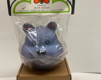 Vintage Darice Bear Babies Doll Head: Purple Plastic Craft Supply (1984 NIP)