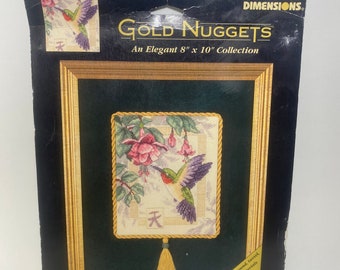Vintage Dimensions, Gold Nuggets, Cross Stitch Kit, Exquisite Hummingbird, Cross Stitch Floral Hummingbirds, 35059, NIP