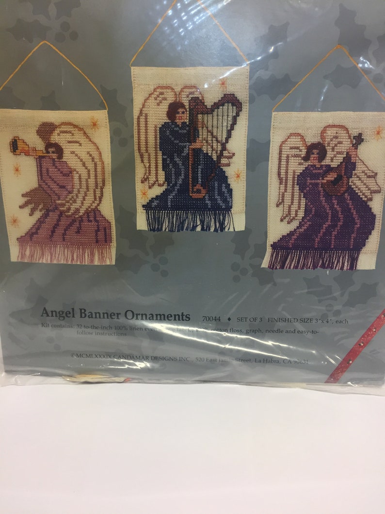 Candamar Designs Vintage Cross Stitch Kit, Christmas Angels, Something Special, Cross Stitch Angels, Banner Ornaments, Set of 3, Angels image 4