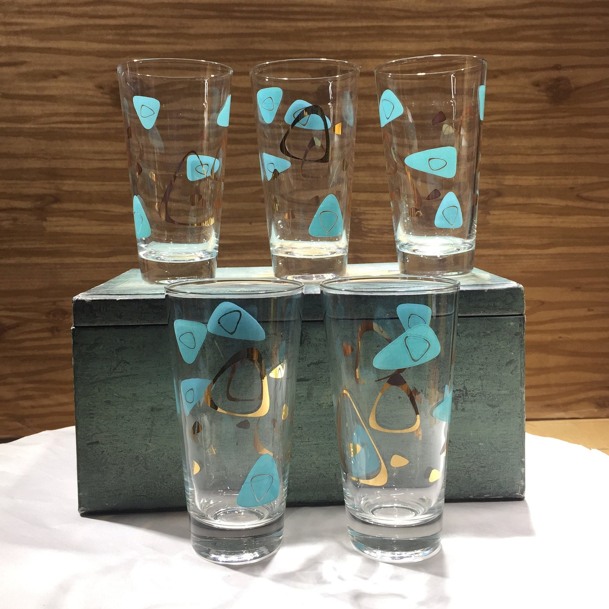 Mid Century Turquoise and Gold Drink Set – Duckwells