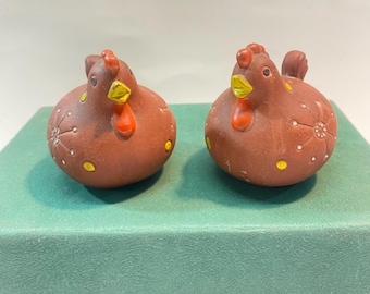 Vintage Holt Howard Chicken Salt Pepper Shakers, MCM Terracotta Clay Set