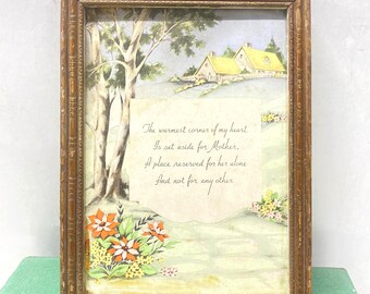Vintage Mother Print Poem, Vintage Mother's Day Framed, Wall Decor 1940s