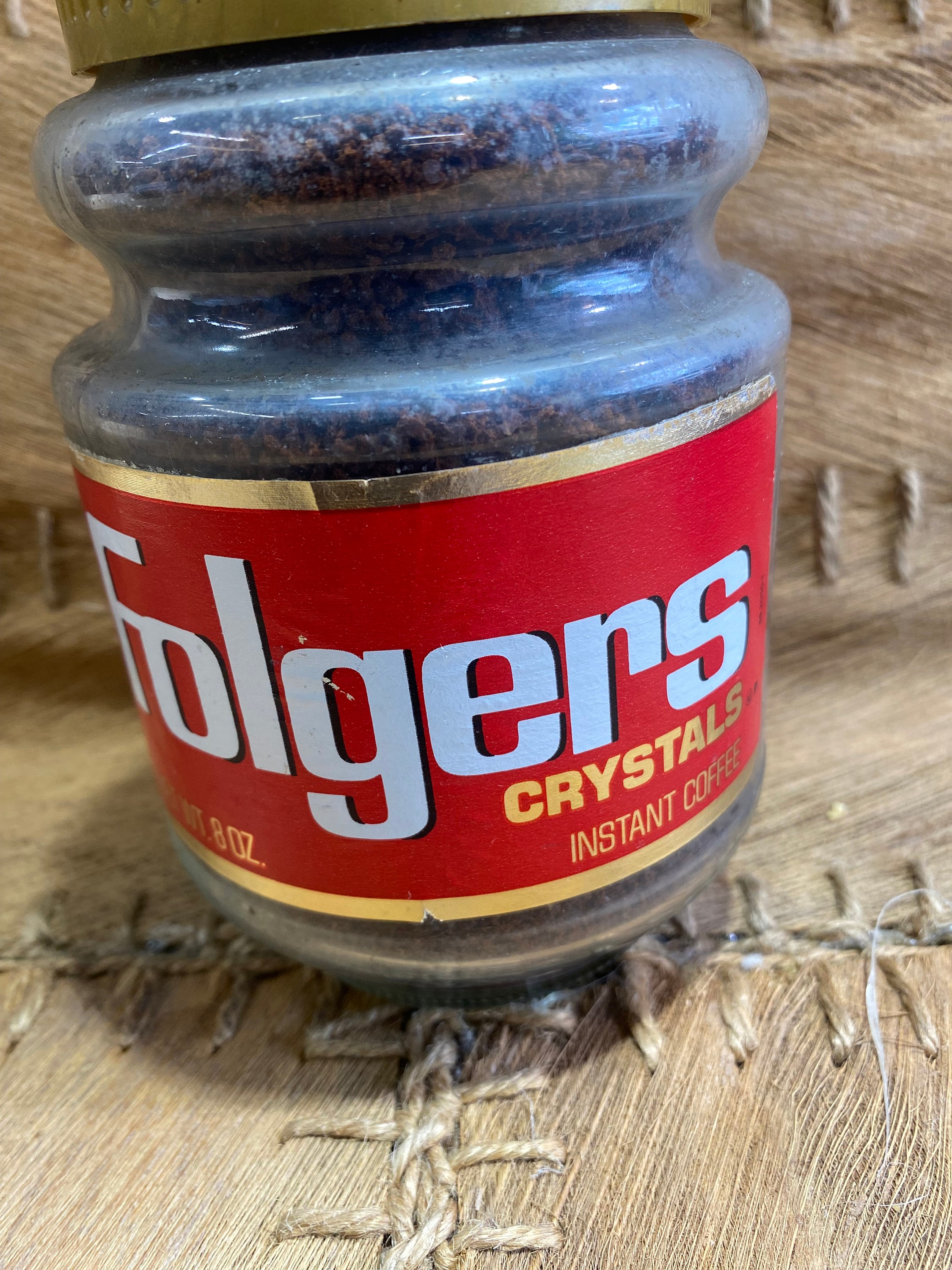 Vintage 1983 Folgers Coffee, Folgers Coffee Crystals, Full Unopened, Glass Jar, Folgers Mountain