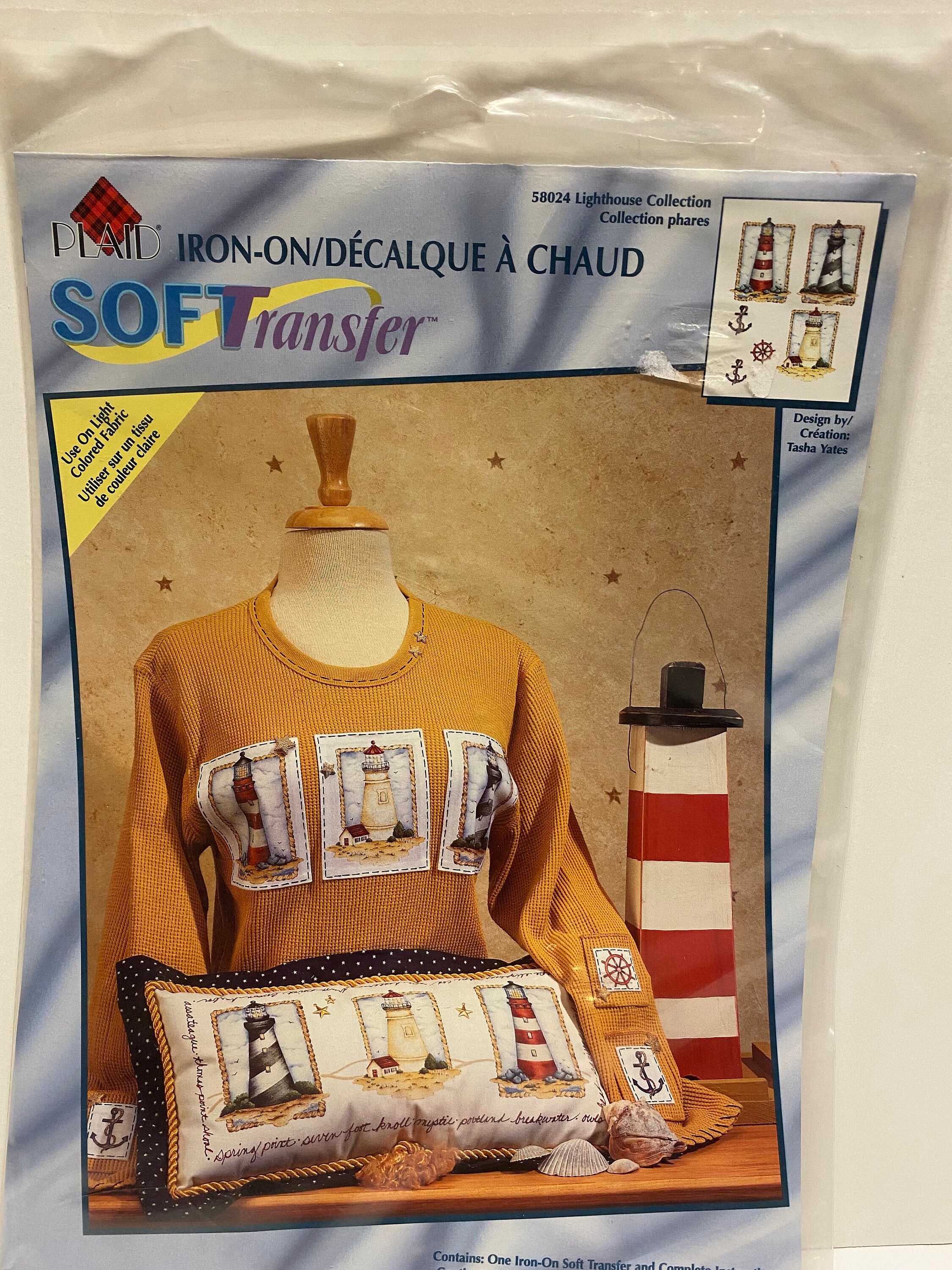 Vintage Plaid, Lighthouse Collection, Soft Transfer, Iron-On Decals, Kit 58024, Design by Tasha Yates, Lighthouses, NIP, 1996