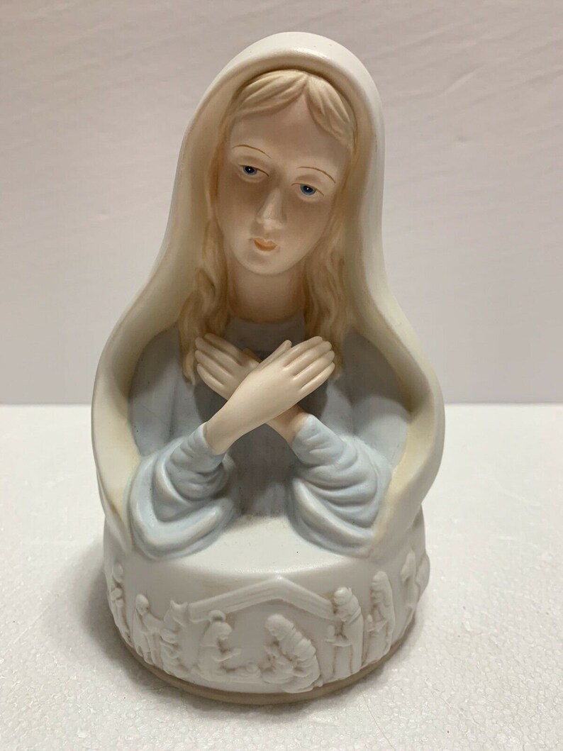 Vintage Virgin Mary Music Box, Ave Maria, Vintage San Francisco Music Box Company, Porcelain Virgin Mary, Madonna Music Box Mother's Day image 7