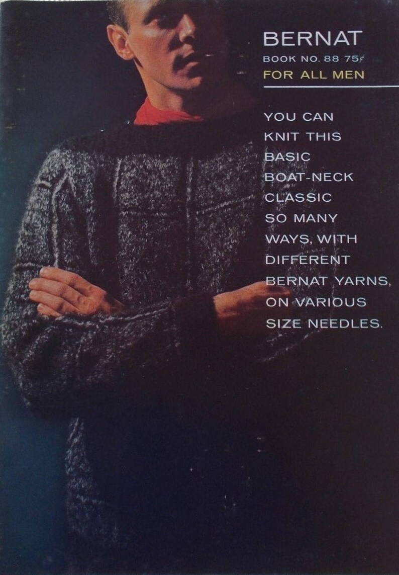 1960s The Bernat Book for All Men Knitting Pattern Retro Fashions Magazine Sporting Knitwear Book 88 Mens Knitting Magazine