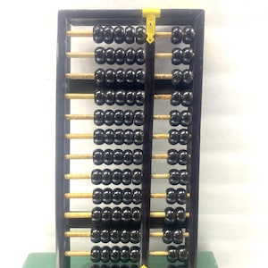 Vintage Abacus, Vintage Lotus Flower Brand Abacus, Black Wooden13-Rod Abacus, Chinese Abacus, Made in the Peoples Republic of China