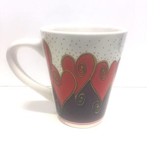 Valentine&#39;s Day Gift, Vintage Heart Coffee Mug, Gift for Her, Red Vintage Coffee Mug, Ceramic Mug, Christmas Gift, Tea Mug