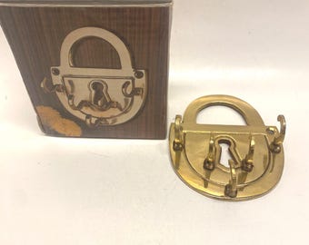 Vintage Brass Padlock Key Rack: Wall Hook Holder, Vintage Homeware, Made in India