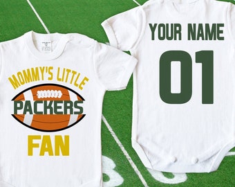 Packers Baby Mommy's little Packers Fan customized personalized NAME NUMBER Green Bay Bodysuit Funny Child boy Clothing Kids Toddler Top NFL