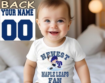 Maple Leafs Baby bodysuit, Newest Maple Leafs Fan, Shower gift, customized personalized NAME NUMBER,  One Piece Bodysuit, Clothing Shower