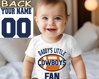 Cowboys baby, Cowboys Bodysuit, baby Shower, Daddy's little Cowboys Fan custom personalized NAME NUMBER Dallas Baby Child boy Clothing Kid